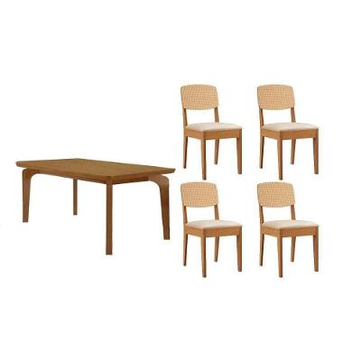 Sala de Jantar Londrina 4 Lugares Tampo MDF Bordas Arredondadas Creme 120CM Móveis Rufato