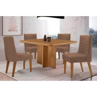 Sala de Jantar Berlim 4 Lugares Tampo em MDF com Cadeiras Estofadas Capuccino Corano 90CM Rufato