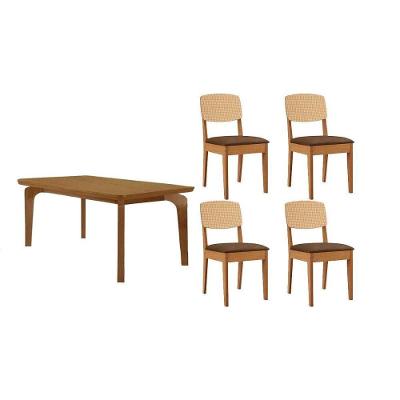 Sala de Jantar Londrina 4 Lugares Tampo MDF Bordas Arredondadas Suede Marrom 120CM Móveis Rufato