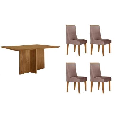 Sala de Jantar Mesa Berlim 4 Lugares Tampo MDF com Canto Curvo 120CM Capuccino Linho Móveis Rufato