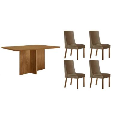 Sala de Jantar Berlim + Dakota 4 Lugares Tampo MDF Cadeiras Estofadas Suede Capuccino 120CM Móveis