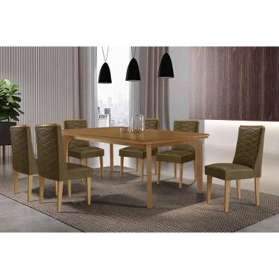 Sala de Jantar Londrina 6 Lugares Tampo MDF com Cadeiras Dafne Linho 180CM Móveis Rufato