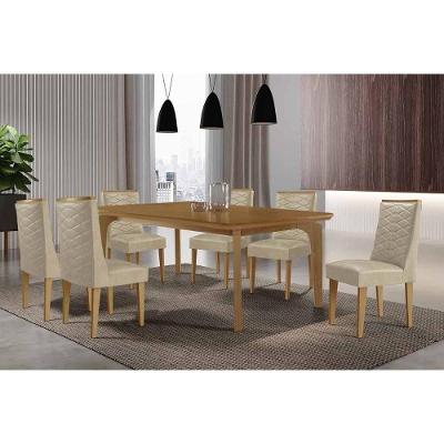 Sala de Jantar Londrina 6 Lugares Tampo MDF com Cadeiras Suede Capuccino 180CM Móveis Rufato