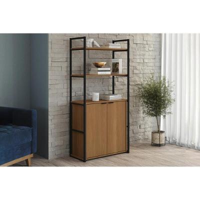 Estante Livreiro LI041 Industrial 3 Prateleiras 3 Nichos MDF-MDP Canela e Preto