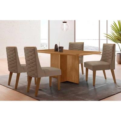 Sala de Jantar Berlim 4 Lugares Tampo MDF com Cadeiras Estofadas Suede Capuccino 120CM Móveis Rufato