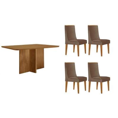 Sala de Jantar Berlim 4 Lugares Tampo MDF com Canto Curvo 120CM Creme e Capuccino Móveis Rufato