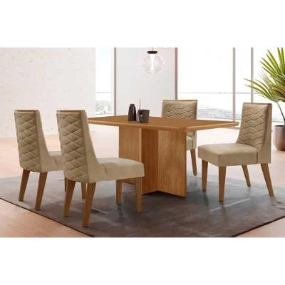 Sala de Jantar Berlim 4 Lugares Tampo MDF Cadeiras Estofadas Linho Bege 120CM Móveis Rufato