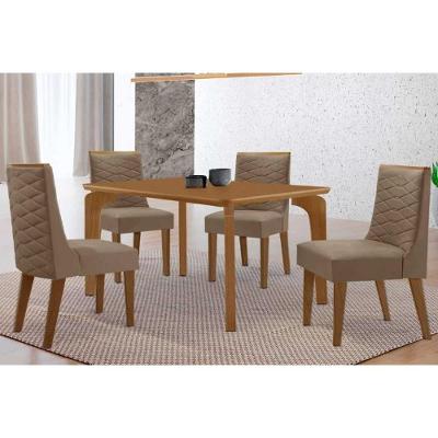 Sala de Jantar Londrina 4 Lugares Tampo MDF com Cadeiras Estofadas Capuccino 120CM Móveis Rufato