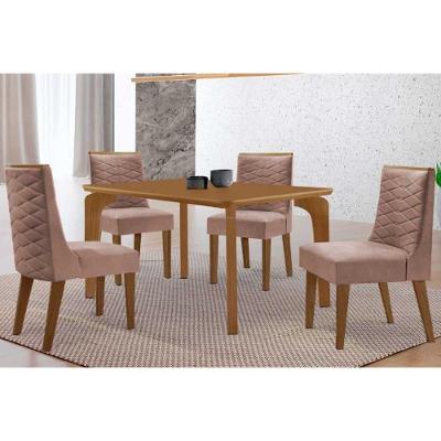 Sala de Jantar Londrina 4 Lugares Tampo MDF com Cadeiras Estofadas Capuccino e Linho 120CM Móveis