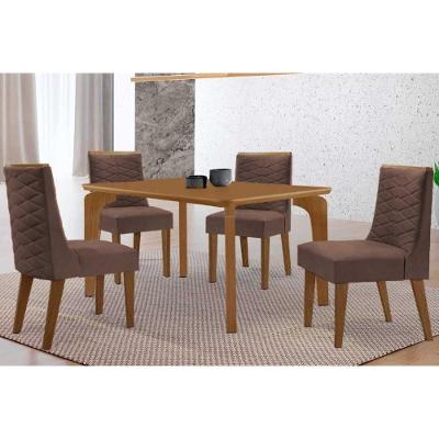 Sala de Jantar Londrina + Dafne 4 Lugares Tampo MDF Cadeiras Estofadas Capuccino Corano 120CM Móveis