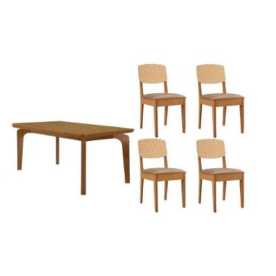 Sala de Jantar Londrina 4 Lugares Tampo MDF Bordas Arredondadas Linho Bege 120CM Móveis Rufato