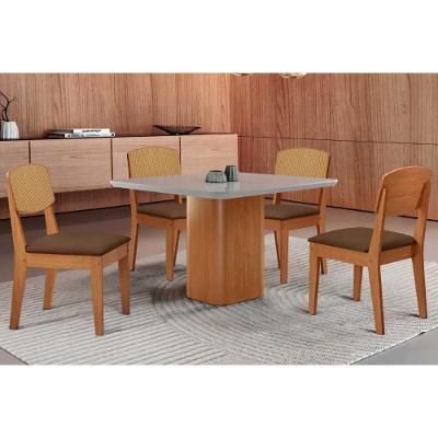 Sala de Jantar Maldivas 4 Lugares Tampo MDF com Vidro Curvo Off White 90CM Móveis Rufato