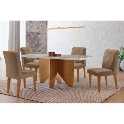 Sala de Jantar Nevada Curvo 4 Lugares Tampo MDF Cadeiras Suede 120CM Móveis Rufato