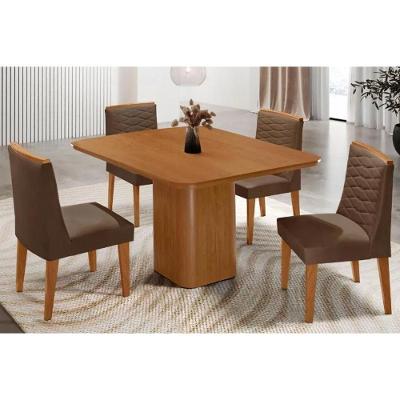 Conjunto de Jantar Maldivas 4 Lugares Tampo MDF com Canto Curvo 90CM Marrom Móveis Rufato