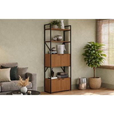 Estante para Sala Industrial LI018 4 Portas 2 Prateleiras MDP e Aço TAMANHO 72CM Canela Preto