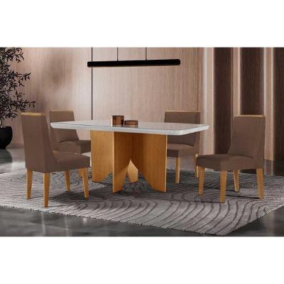 Sala de Jantar Nevada Curvo 4 Lugares Tampo MDF com Cadeiras Estofadas Suede Marrom 120CM Móveis