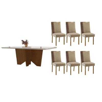 Sala de Jantar Nevada Curvo 6 Lugares Tampo em MDF Amadeirado 180CM Móveis Rufato