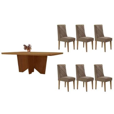 Sala de Jantar Nevada 6 Lugares Tampo MDF Bordas Arredondadas Capuccino 180CM Móveis Rufato