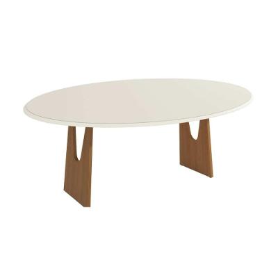 Mesa de Jantar Mila 6 Lugares Oval MDF com Vidro 180CM Off White Carvalho Kappesberg