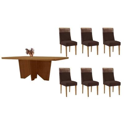 Sala de Jantar Nevada 6 Lugares Tampo MDF Bordas Arredondadas Madeirado 180X90CM Móveis Rufato