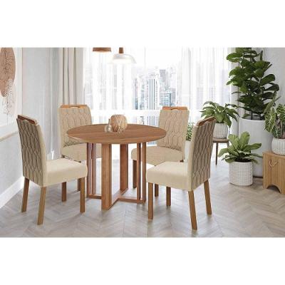 Conjunto Jantar Flora 4 Lugares Tampo MDF com Cadeiras Estofadas Linho Bege 109CM Cimol Móveis
