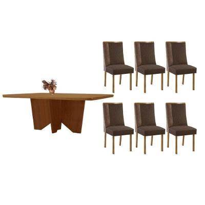 Sala de Jantar Nevada 6 Lugares Tampo MDF Bordas Arredondadas Madeirado 180X90CM Móveis Rufato