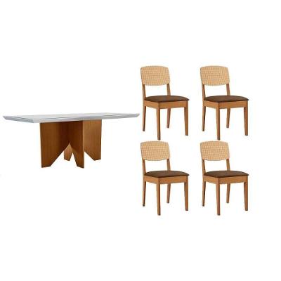 Sala de Jantar Nevada Curvo 4 Lugares Tampo MDF Bordas Arredondadas Off White 120CM Móveis Rufato