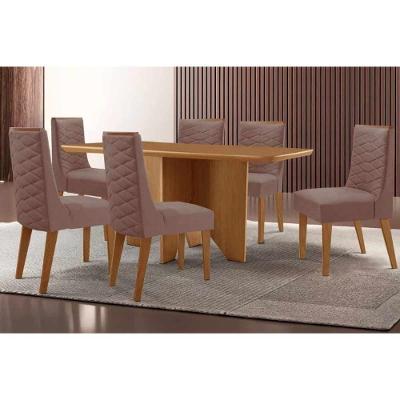 Sala de Jantar Nevada 6 Lugares Tampo MDF Bordas Arredondadas Madeirado 180x90cm Móveis Rufato