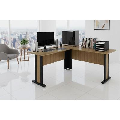 Mesa de Computador em l ME-4195 Moderno sem Gavetas MDF-MDP 160CM Amêndoa e Preto