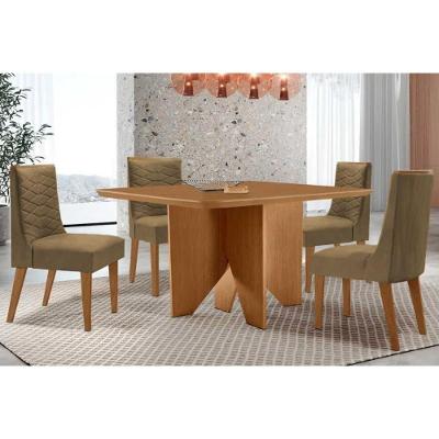 Sala de Jantar Nevada Curvo 4 Lugares Tampo MDF Cadeiras Estofadas Capuccino 90CM Móveis Rufato