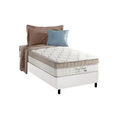Cama Box com Colchão Solteiro Anjos King Best Euro Pillow Molas Ensacadas Courino Branco Anjos