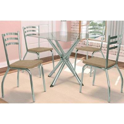 Conjunto de Jantar Volga 4 Lugares Tampo em Vidro Courano Capuccino 90CM Kappesberg