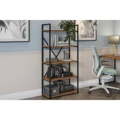 Estante para Sala Industrial LI006 5 Prateleiras MDP-Aço 72CM Canela e Preto Kappesberg