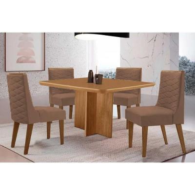 Sala de Jantar Berlim 4 Lugares Tampo MDF com Cadeiras Estofadas Capuccino Corano 90CM Móveis Rufato