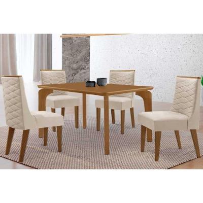 Sala de Jantar Londrina 4 Lugares Tampo MDF Cadeiras Estofadas Suede Creme 120CM Móveis Rufato
