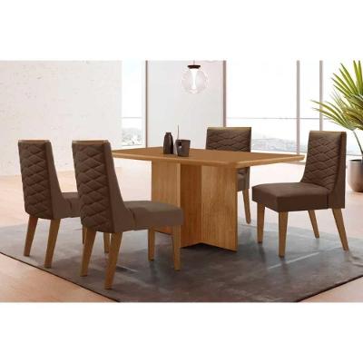 Sala de Jantar Berlim 4 Lugares Tampo MDF com Cadeiras Suede Marrom 120CM Móveis Rufato