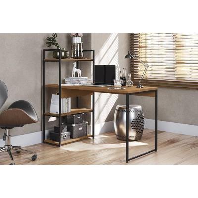 Mesa para Escritório em l LI010 Industrial 1 Gaveta MDP-Aço 136CM Canela e Preto Kappesberg