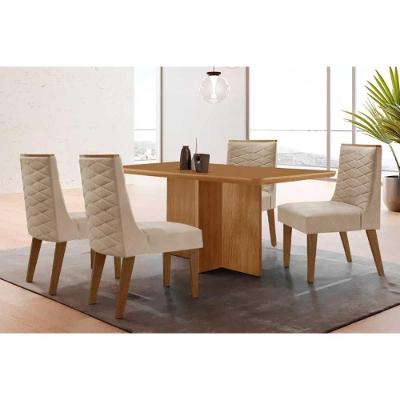 Sala de Jantar Berlim 4 Lugares Tampo MDF com Cadeiras Estofadas Capuccino e Creme 120CM Móveis
