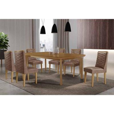 Sala de Jantar Londrina 6 Lugares Tampo MDF com Cadeiras Estofadas Marrom 180CM Móveis Rufato
