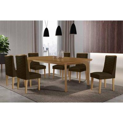 Sala de Jantar Londrina 6 Lugares Tampo MDF com Cadeiras Dafne Suede Marrom 180CM Móveis Rufato