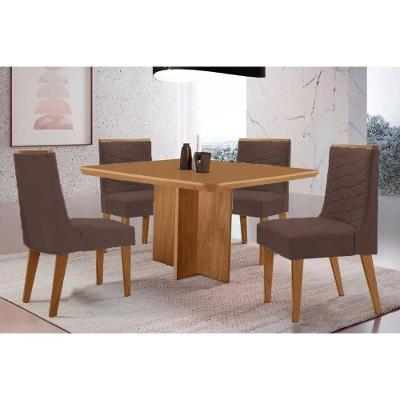 Sala de Jantar Berlim 4 Lugares Tampo MDF com Cadeiras Estofadas Suede Marrom 90CM Móveis Rufato