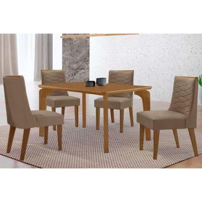 Sala de Jantar Londrina 4 Lugares Tampo MDF com Cadeiras Suede Capuccino 120CM Móveis Rufato