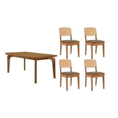 Sala de Jantar Londrina 4 Lugares Tampo MDF Bordas Arredondadas Suede Capuccino 120CM Móveis Rufato