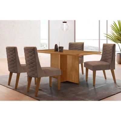 Sala de Jantar Berlim 4 Lugares Tampo MDF com Cadeiras Estofadas Capuccino Corano 120CM Móveis