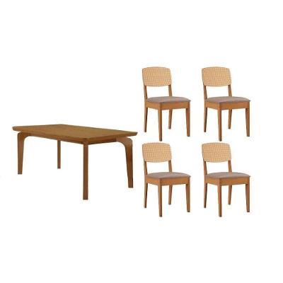 Sala de Jantar Londrina 4 Lugares Tampo MDF Bordas Arredondadas Linho Capuccino 120CM Móveis Rufato