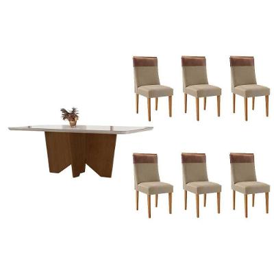 Sala de Jantar Nevada 6 Lugares Tampo MDF com Bordas Arredondadas Amadeirado 180CM Móveis Rufato