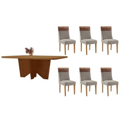 Sala de Jantar Nevada 6 Lugares Tampo MDF Bordas Arredondadas Amadeirado 180X90CM Móveis Rufato