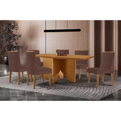Sala de Jantar Nevada 6 Lugares Tampo MDF Bordas Arredondadas Suede Marrom 180x90cm Móveis Rufato