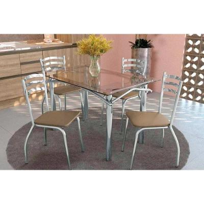 Conjunto de Jantar Elba 4 Lugares Tampo em Vidro Cadeiras Cromadas Corino Capuccino 120CM Kappesberg