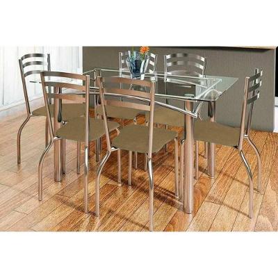 Conjunto de Jantar Elba 6 Lugares Tampo em Vidro Courano Capuccino 150CM Kappesberg